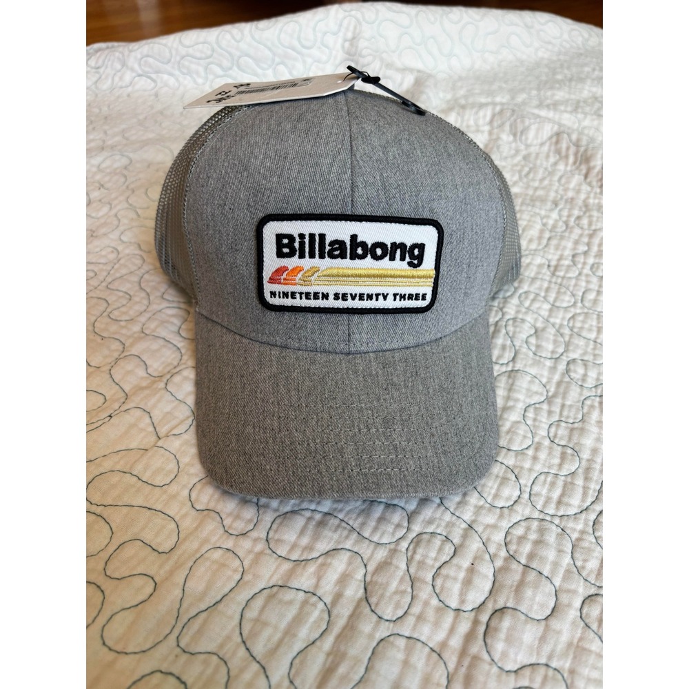 Billabong Mens Gray Trucker Hat Retro‎ 1973 Patch Mesh Snapback Cap New